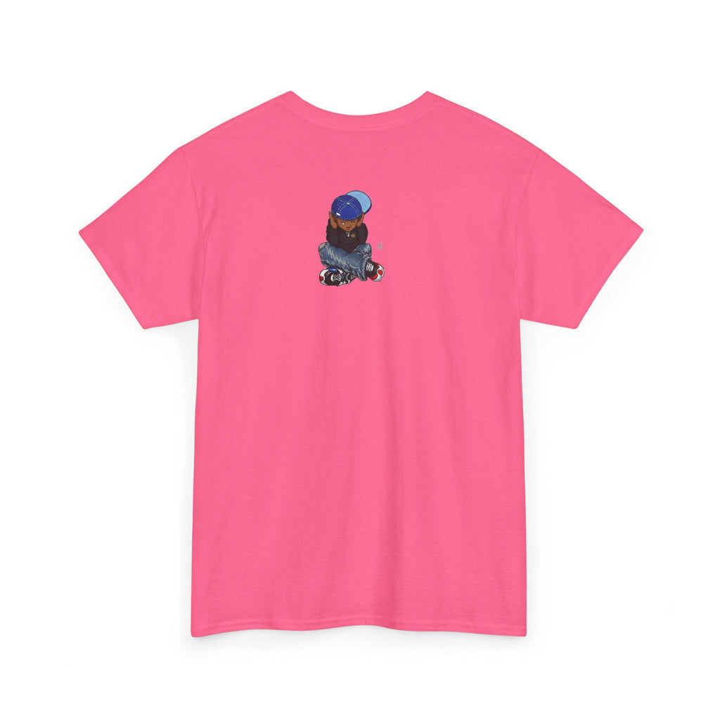Ebony Sad Kid Illustration T-Shirt | Sitting Boy Graphic Tee b