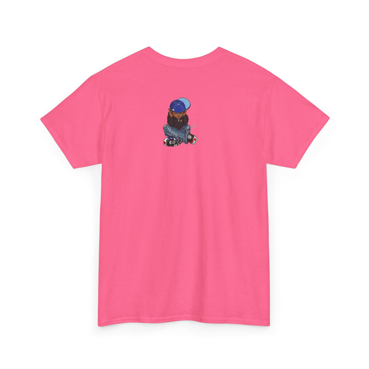 Ebony Sad Kid Illustration T-Shirt | Sitting Boy Graphic Tee b