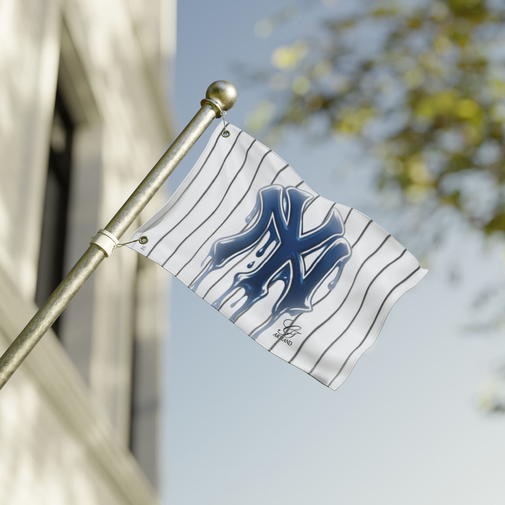 Dripping Pinstripe NY Fan Logo Flag | Double Sided Designer Flag by GT Artland