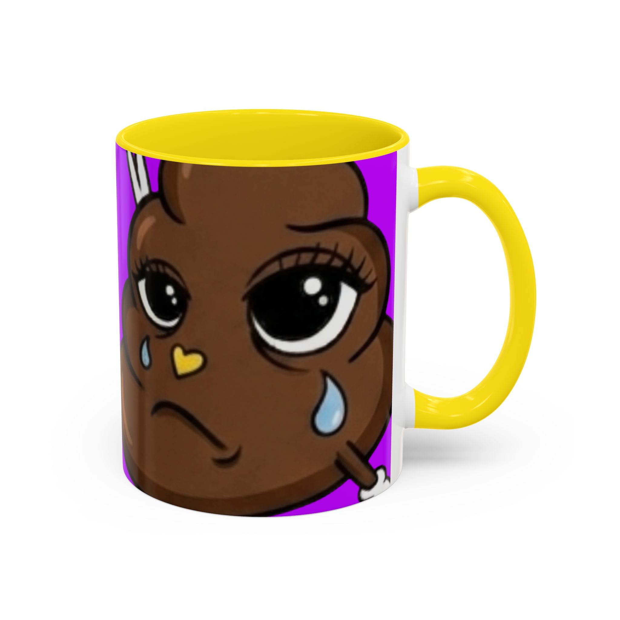 Sad Poop Emoji Accent Coffee Mug (11/15oz) — Funny Cute Kawaii Tearful Poop Design by GT Artland