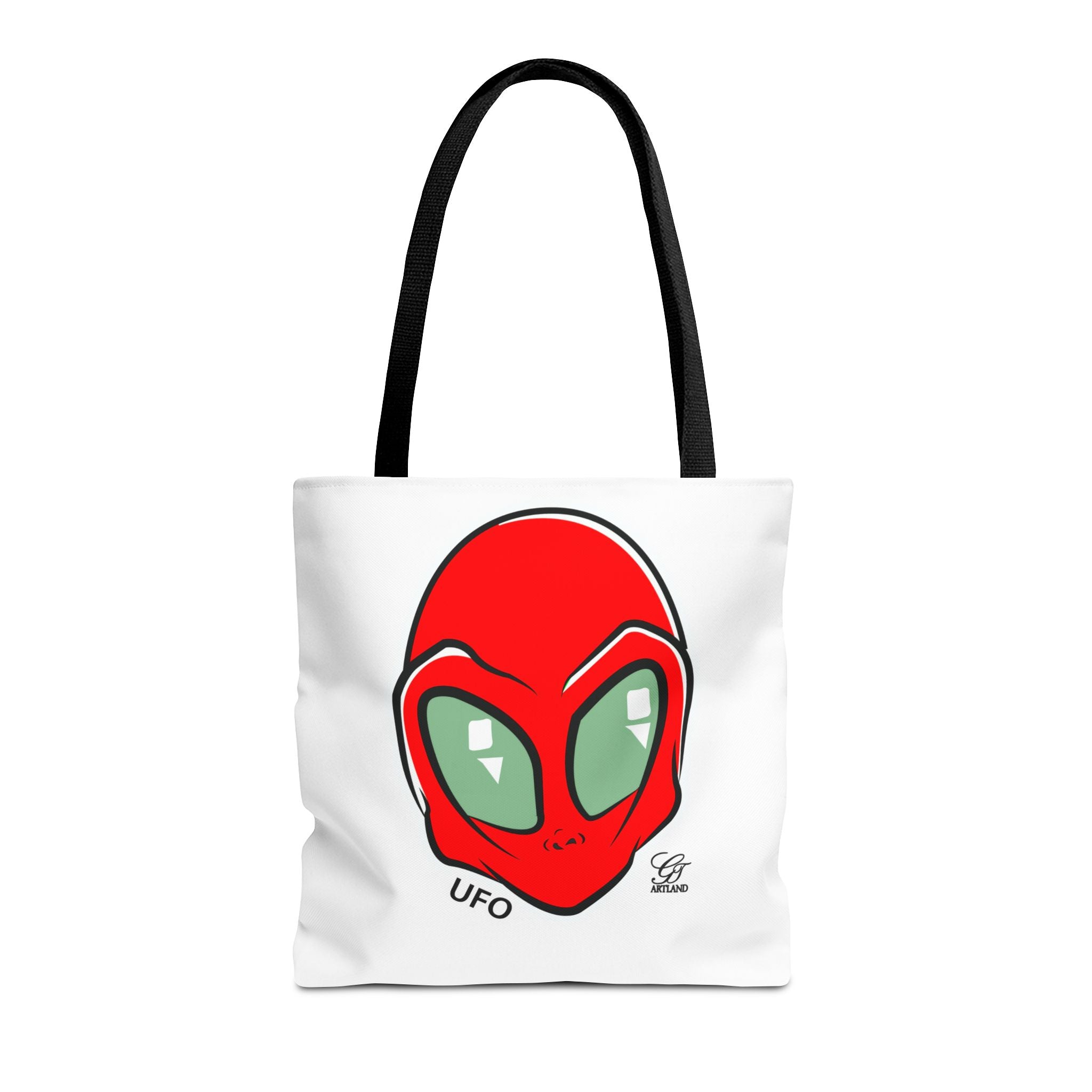 Alien UFO Tote Bag — Red Alien Head Graphic Beach & Market Tote by GT Artland