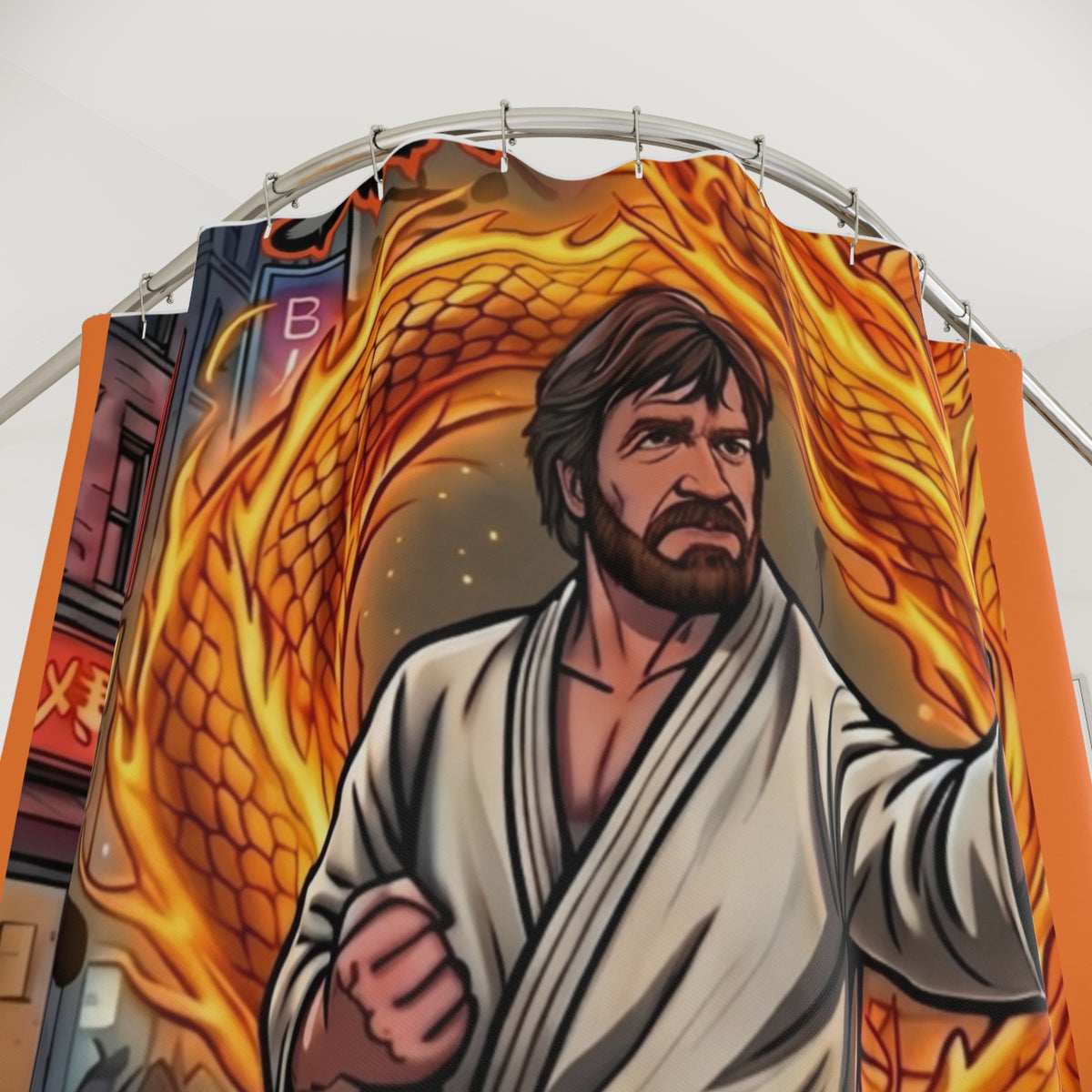 Chuck Norris Dragon Flames Shower Curtain
