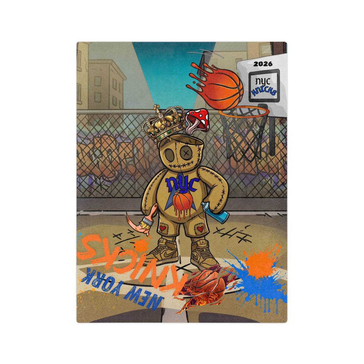 Basketball Air Brush Teddy Velveteen Basketball Blanket