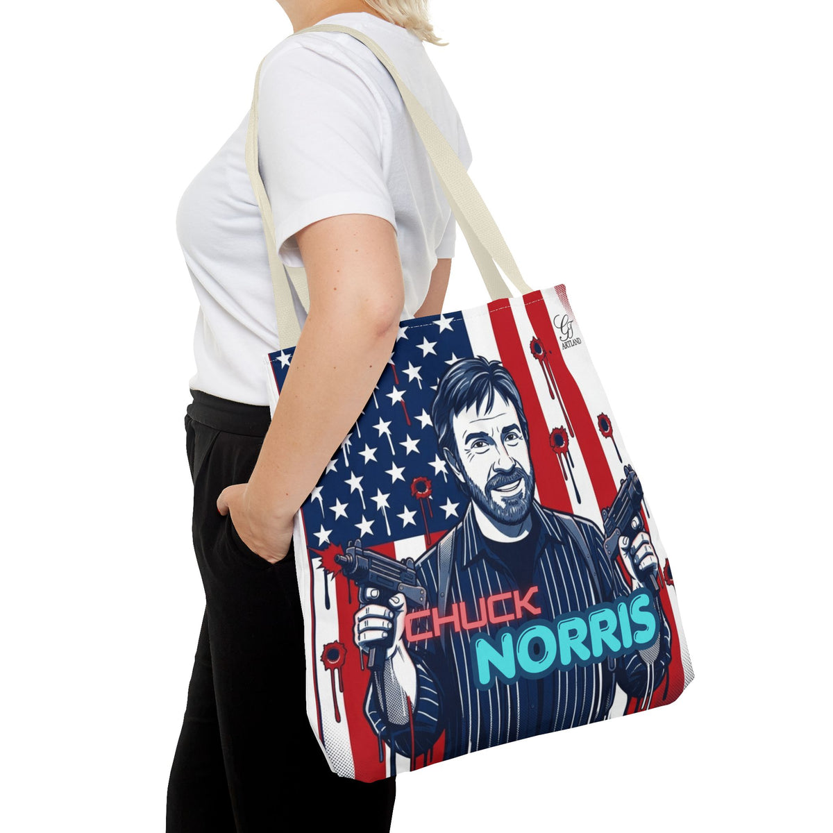 Patriotic Action Designer Edition Hero Tote Bag — 'Chuck Norris' Graphic by GT Artland