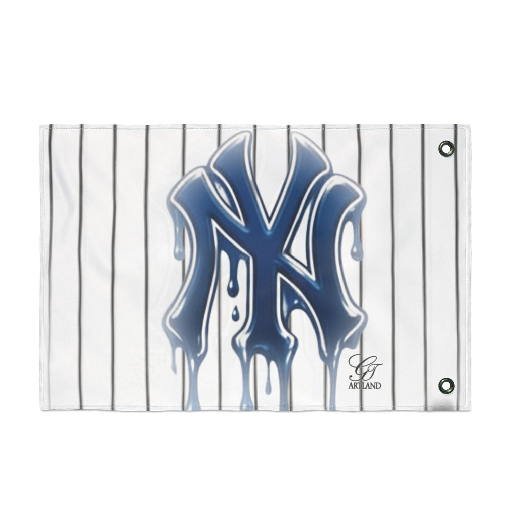 Dripping Pinstripe NY Fan Logo Flag | Double Sided Designer Flag by GT Artland