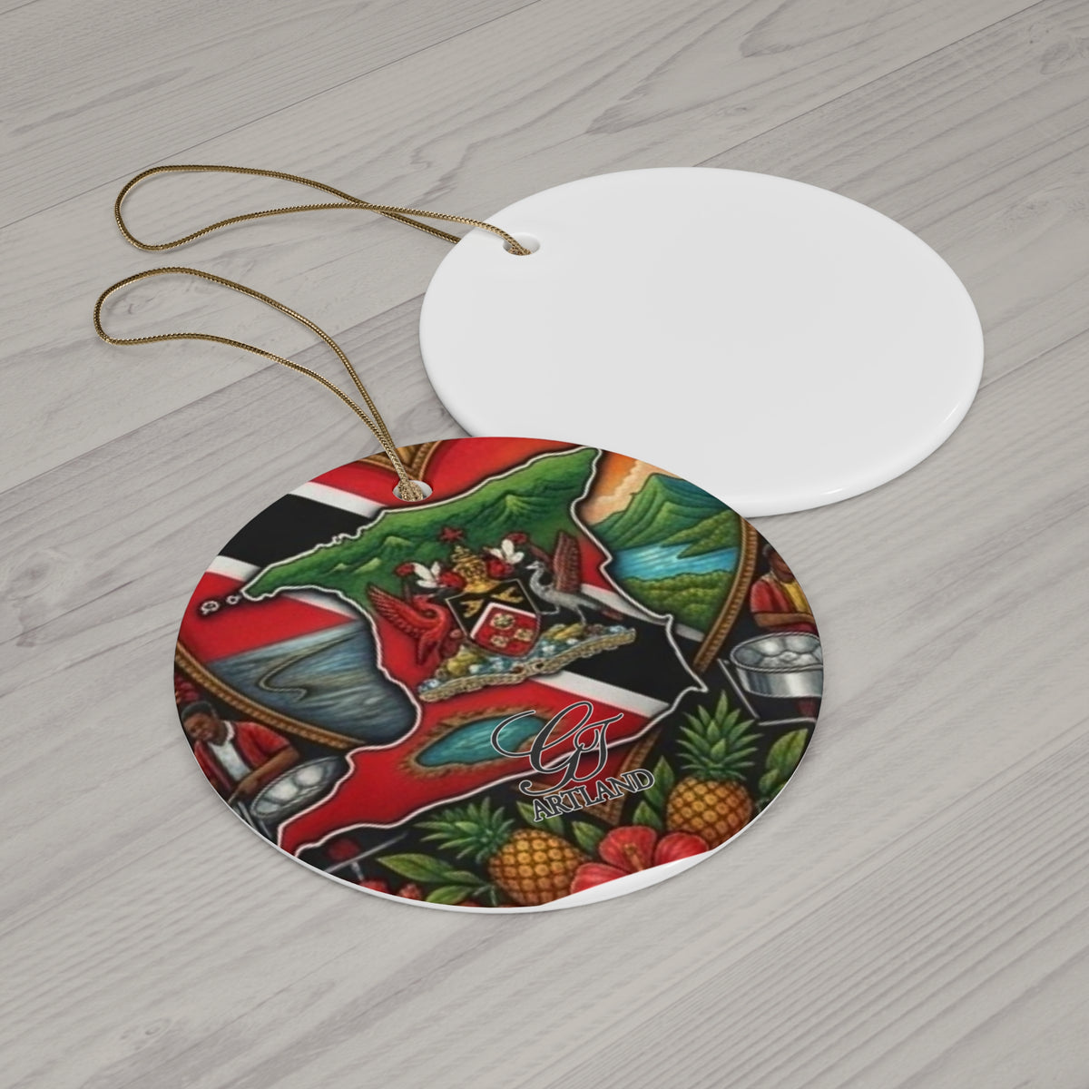 Trinidad & Tobago Coat of Arms Ceramic Ornament – Round Holiday Décor by GT Artland
