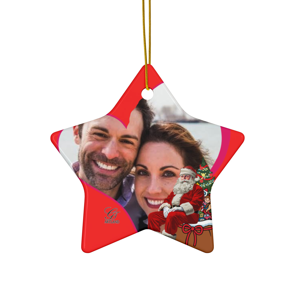 Personalized Photo Christmas Ornament — Ceramic Heart Round Holiday Keepsake by GT Artland