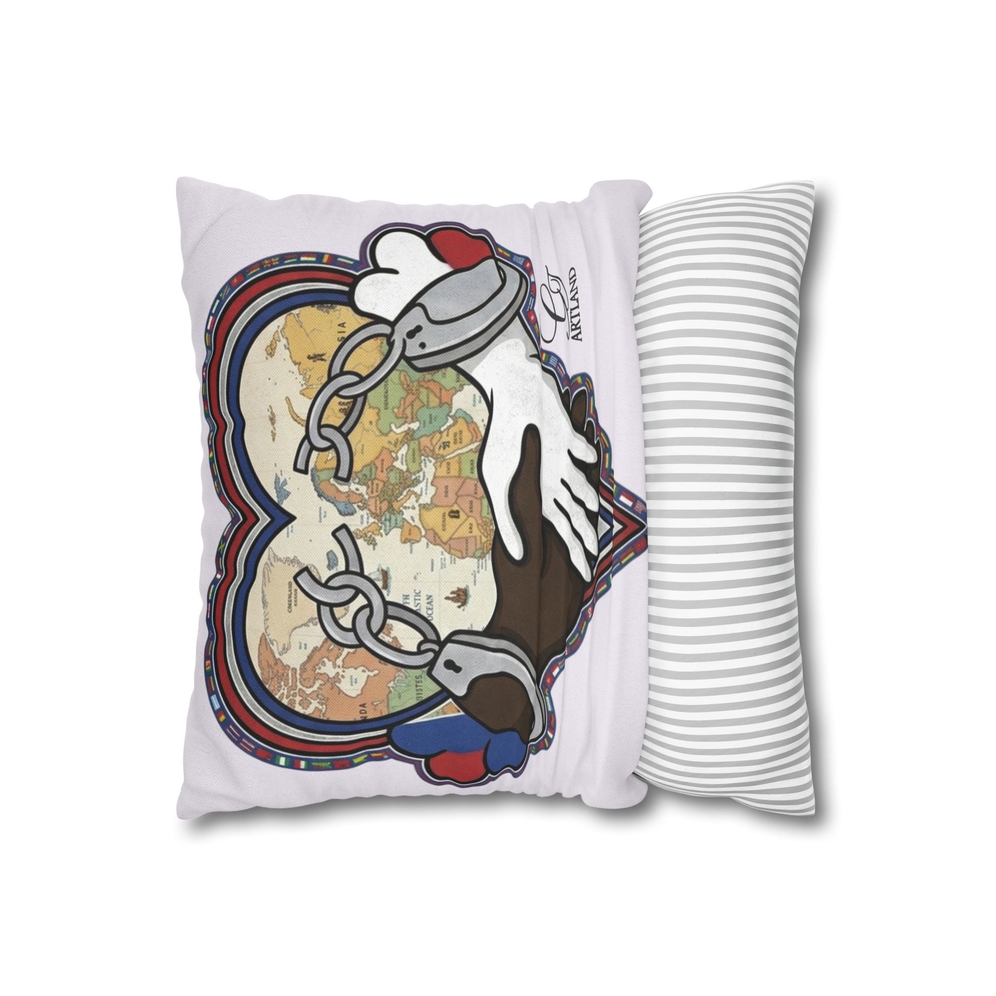 Interracial Handshake Heart Pillowcase | Decorative Throw Pillowcase by GT Artland