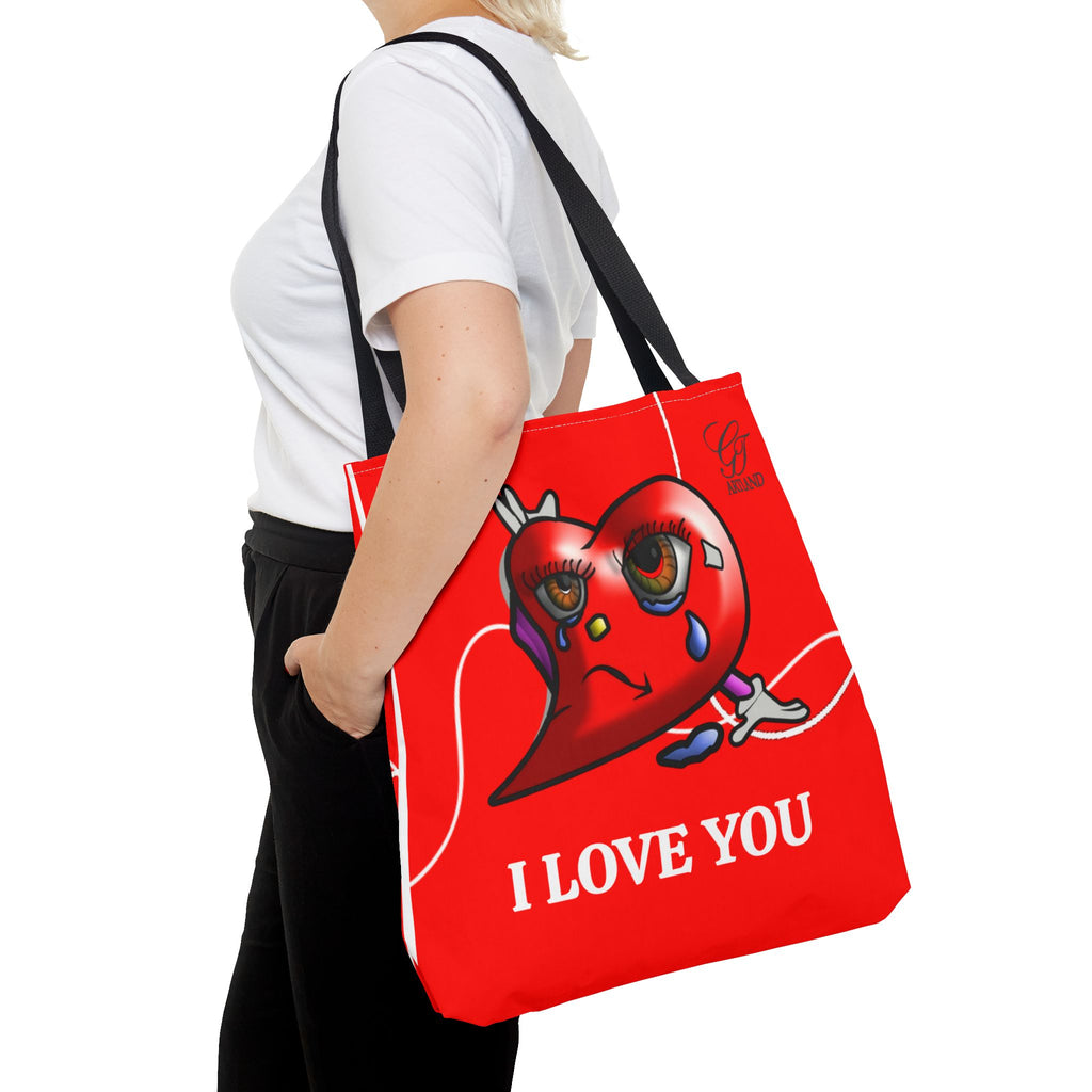 I Love You Red Heart Tote Bag — Cute Sad Heart Illustration Sorry Gift by GT Artland