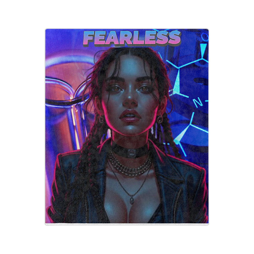 Neon "Fearless" Cyberpunk Lady Velveteen Throw Blanket - Throw