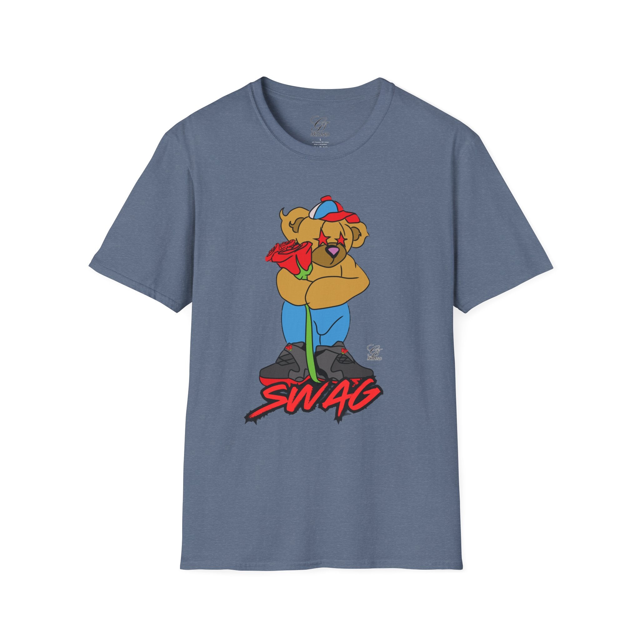 Cartoon Bear with Swag Graphic T-Shirt - Tee