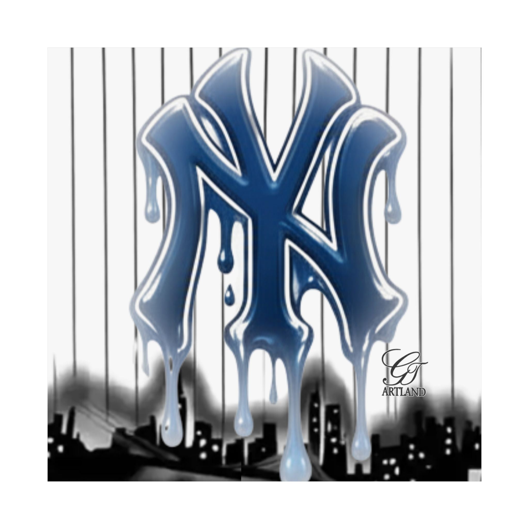 Dripping NY Logo Matte Vertical Poster | Baseball Pinstripe Art by GT Artland