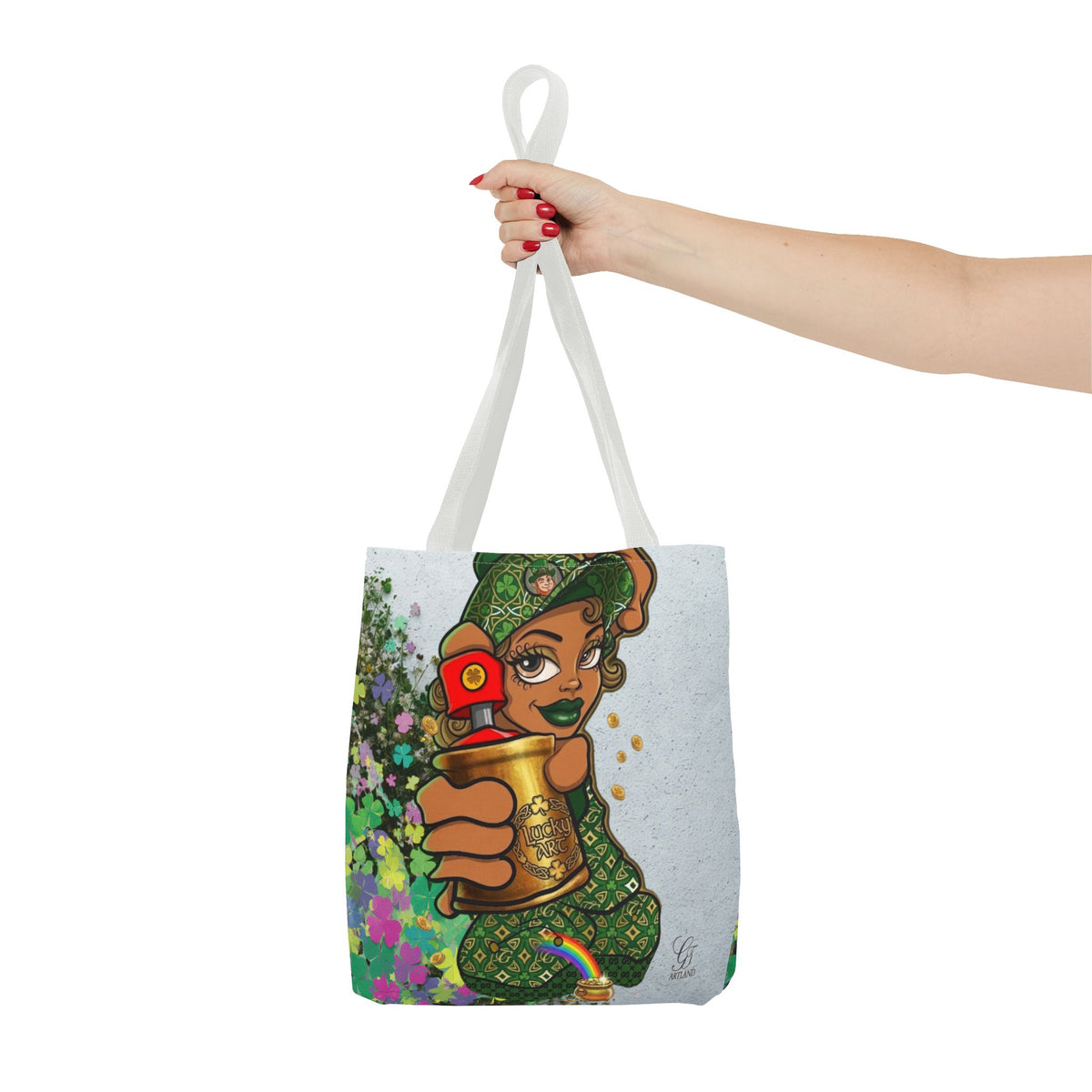 "Lucky Art" Spray Can Ebony Girl St Patrick Theme Designer Tote Bag by GT Artland