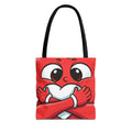 Red Heart Hug Cartoon Tote | Cute Emoticon Love Illustration by GT Artland