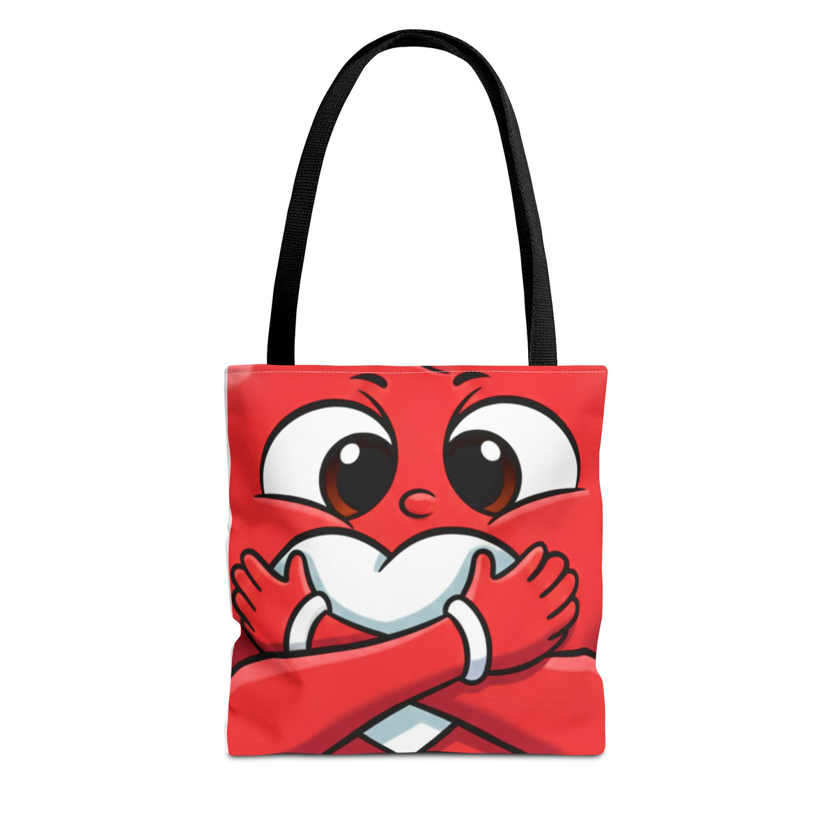 Red Heart Hug Cartoon Tote | Cute Emoticon Love Illustration by GT Artland