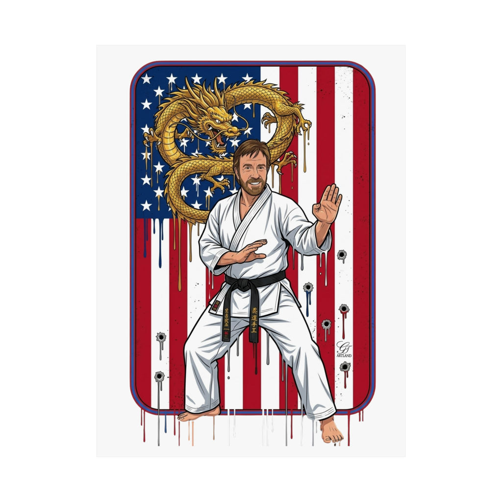 American Flag Karate Chuck Norris Master Poster | Dragon Martial Arts Matte Vertical Print by GT Artland