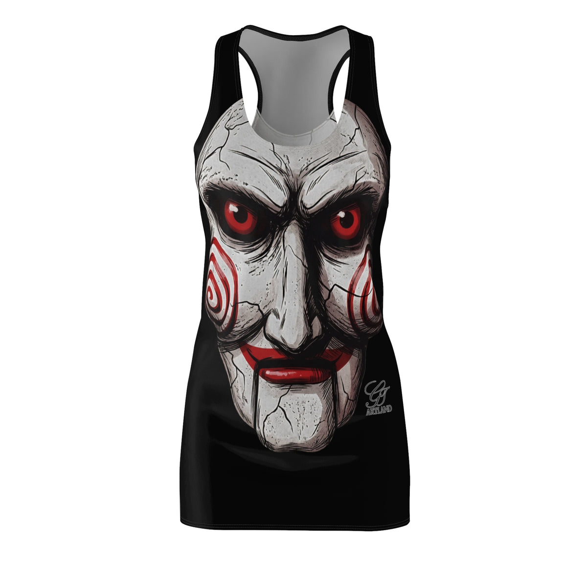 Spooky Cracked Mask Evil Dummy Halloween Dark Horror Designer Dress | Racerback  by GT Artland