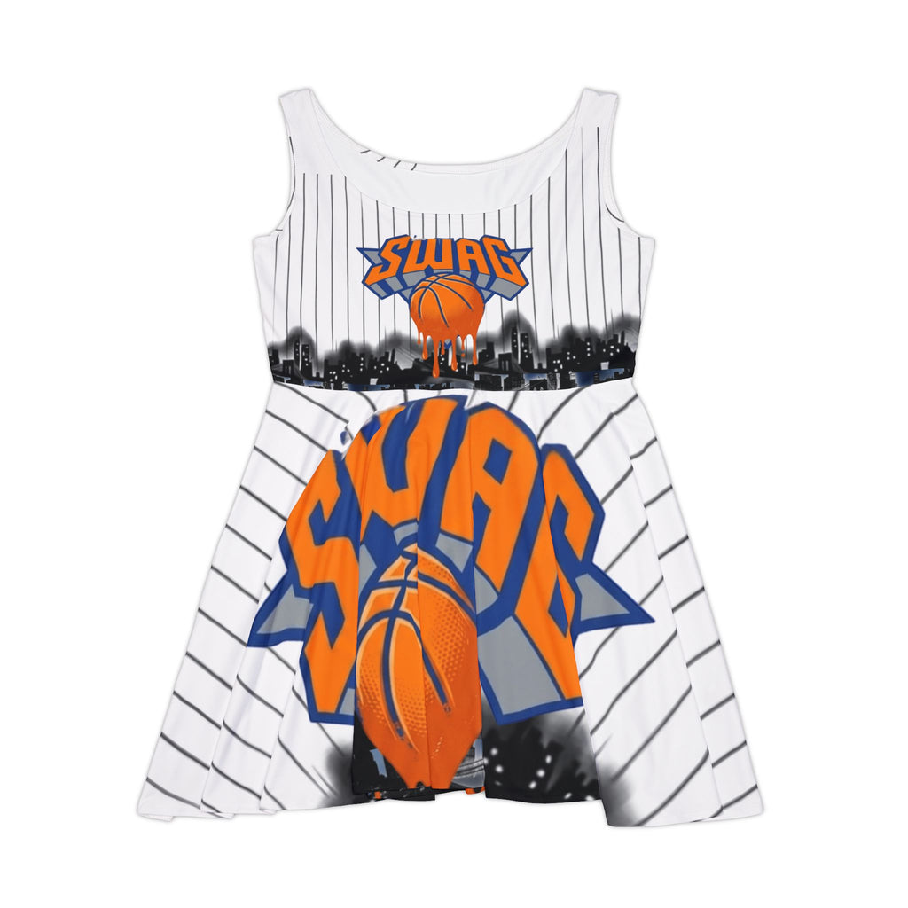 SWAG Basketball Graphic Skater Dress | Orange Blue Streetwear Print by GT Artland
