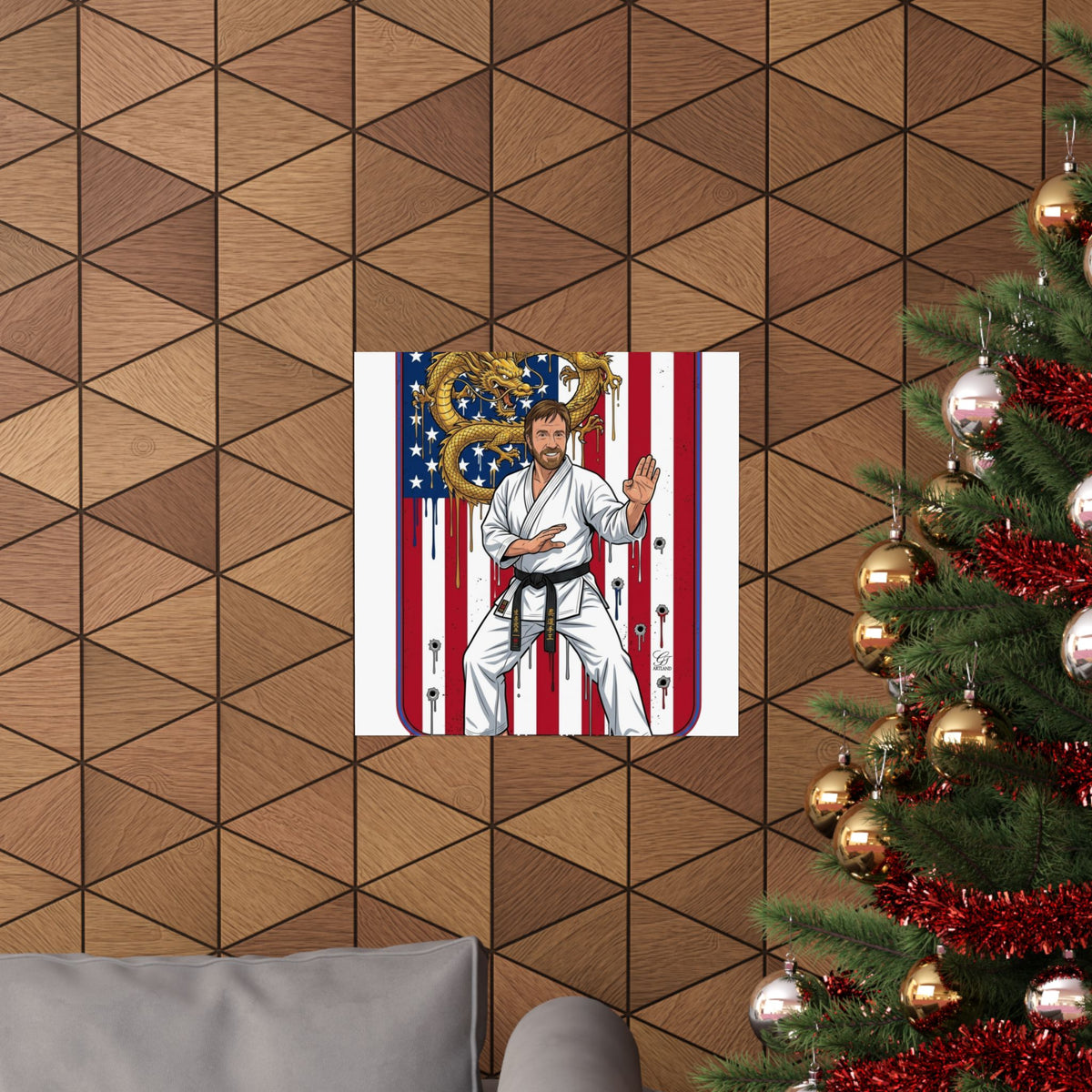 American Flag Karate Chuck Norris Master Poster | Dragon Martial Arts Matte Vertical Print by GT Artland