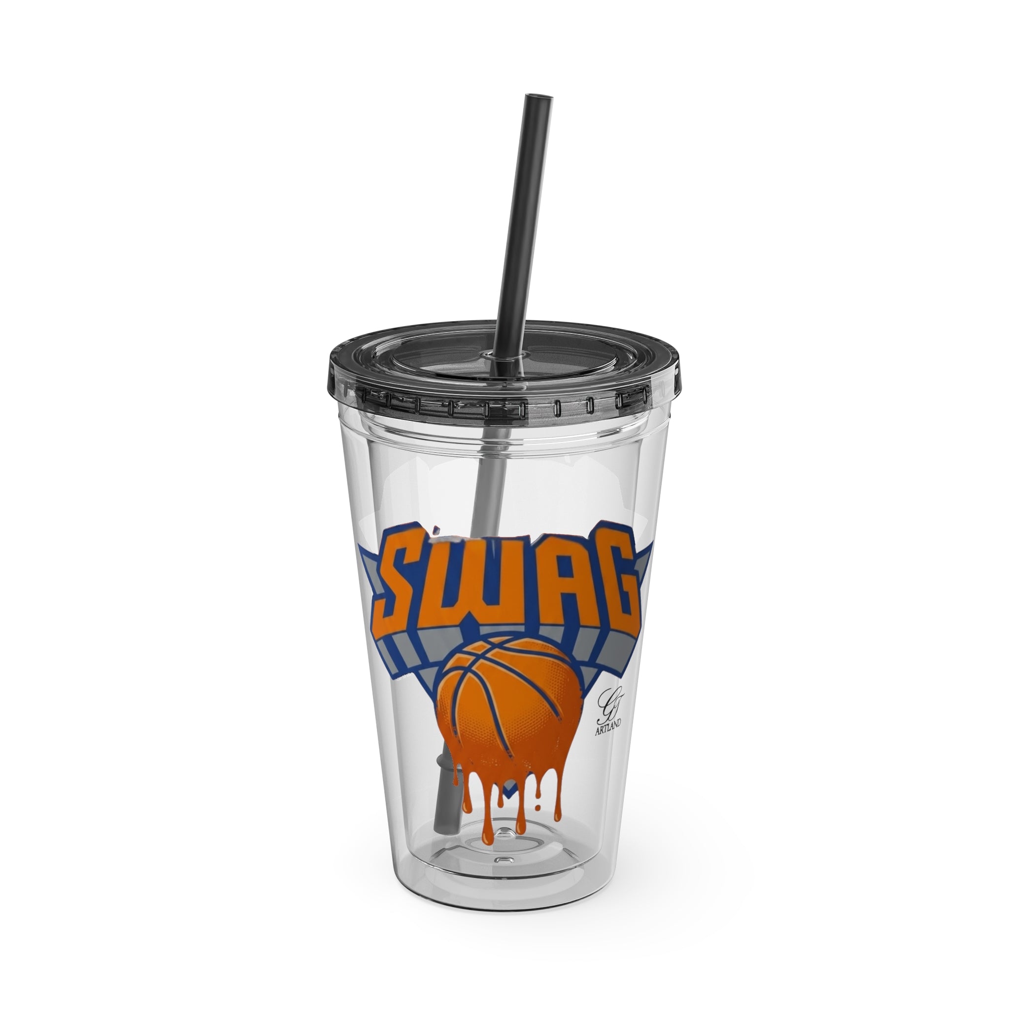 Dripping Basketball SWAG Tumbler | 16oz Clear Cup with Straw by GT Artland