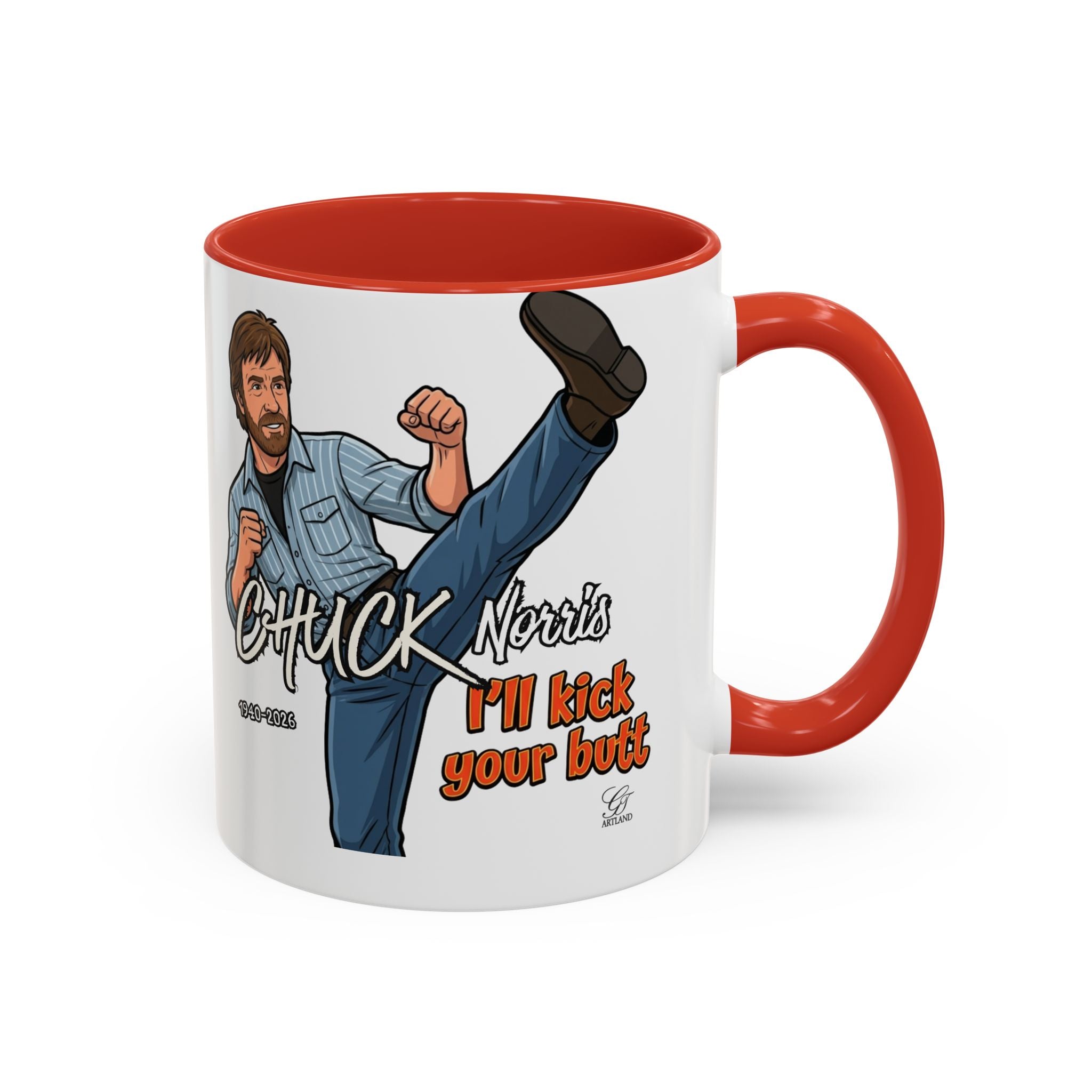 Martial Arts Chuck Norris Kick Butt Humor Character Mug | Accent Coffee Mug by GT Artland