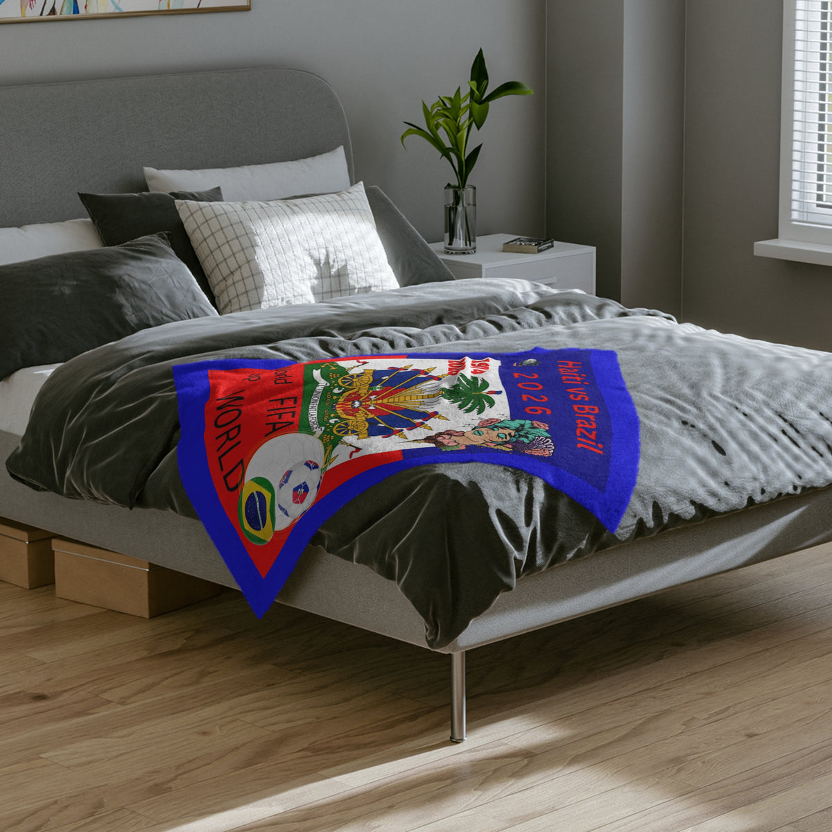 Multicoloured "Haitian vs Brazil" Worldwide FIFA Velveteen Football Blanket