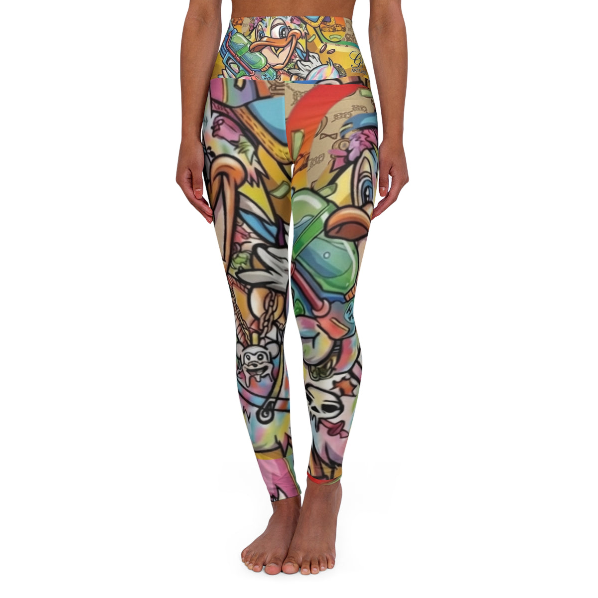 Graffiti Cartoon Designer Quack Duck High Waisted Yoga Leggings by GT Artland