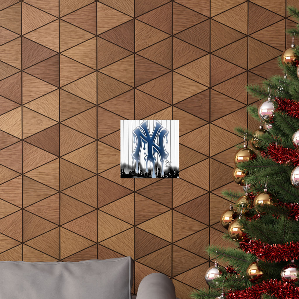 Dripping NY Logo Matte Vertical Poster | Baseball Pinstripe Art by GT Artland