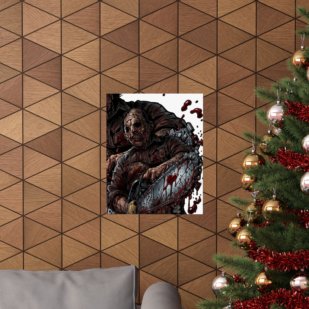 Leatherface Chainsaw Poster Matte Vertical | Horror Movie Art, Bloody Slasher Print by GT Artland