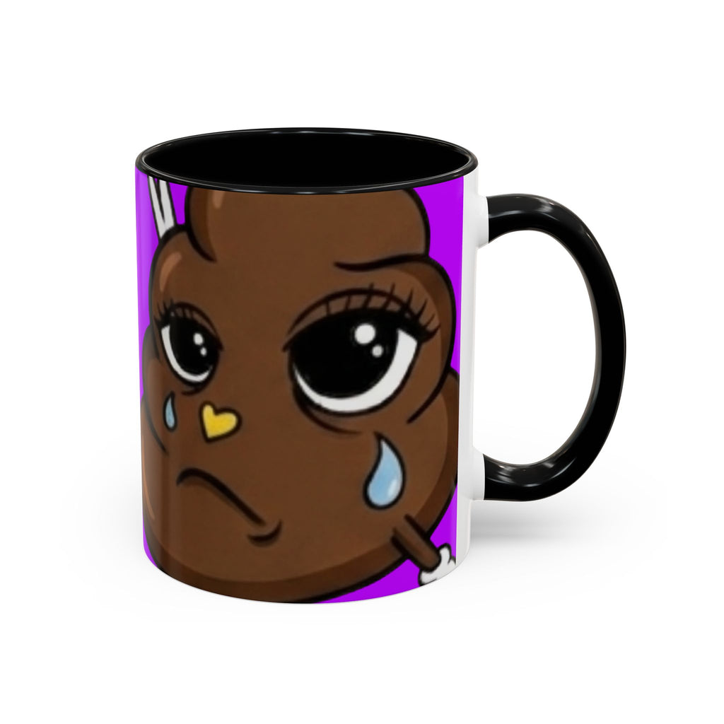 Sad Poop Emoji Accent Coffee Mug (11/15oz) — Funny Cute Kawaii Tearful Poop Design by GT Artland