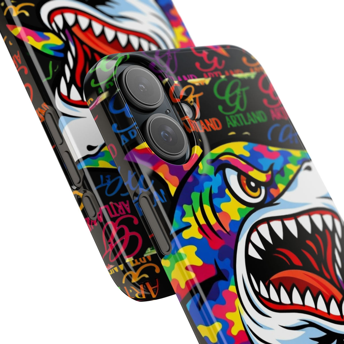 Colorful Shark GT Illustration Slim Phone Case | Neon Graffiti Pattern by GT Artland