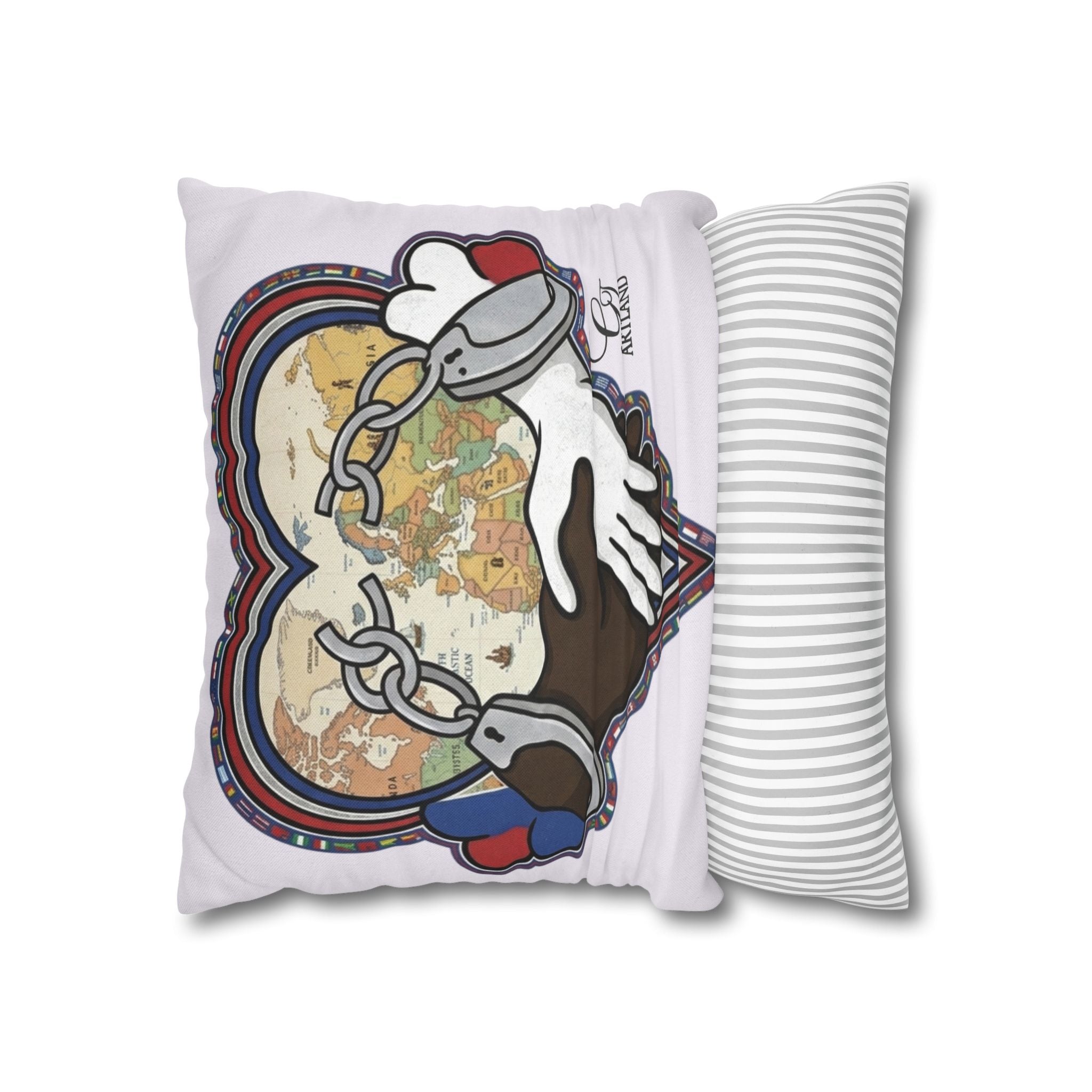 Interracial Handshake Heart Pillowcase | Decorative Throw Pillowcase by GT Artland
