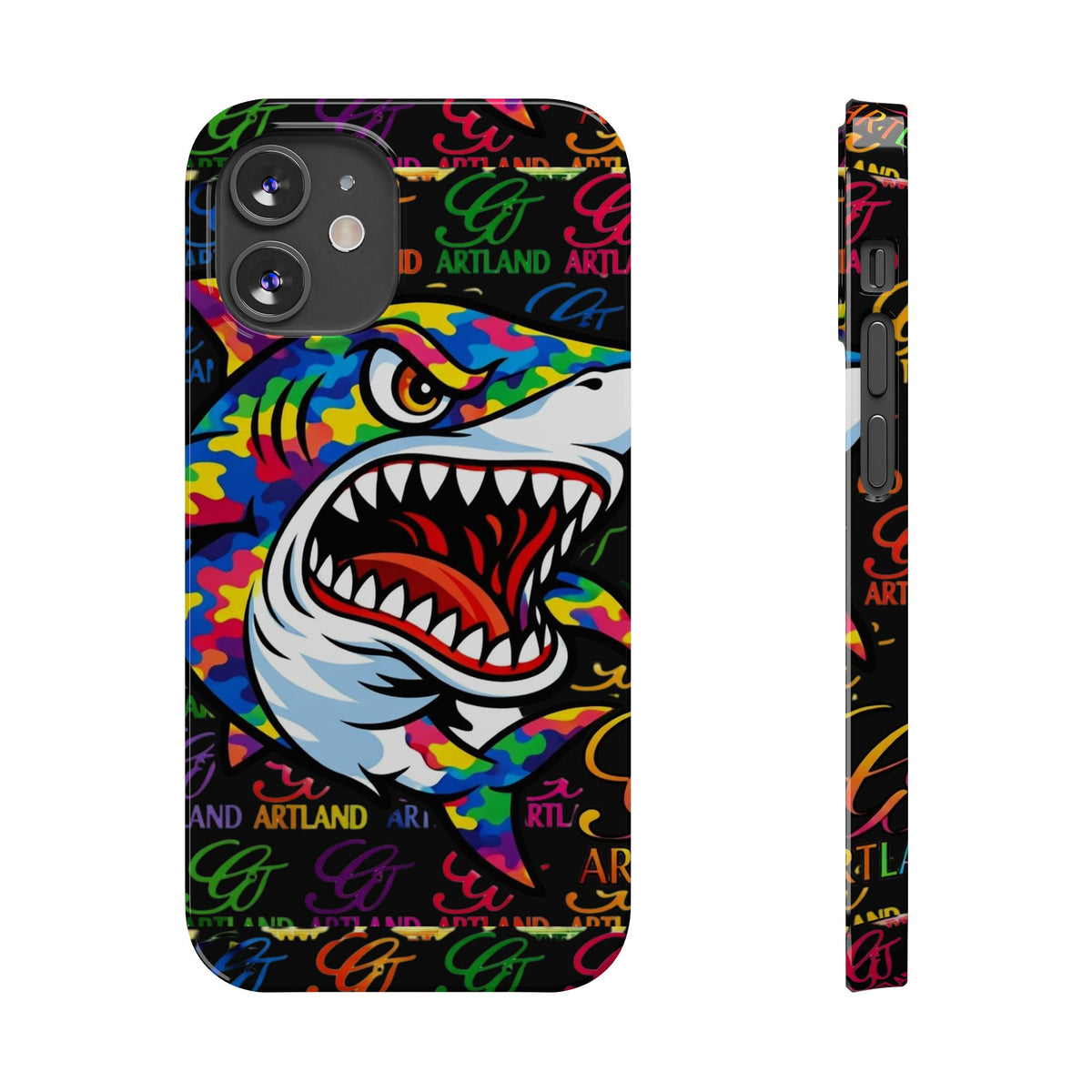 Colorful Shark GT Illustration Slim Phone Case | Neon Graffiti Pattern by GT Artland