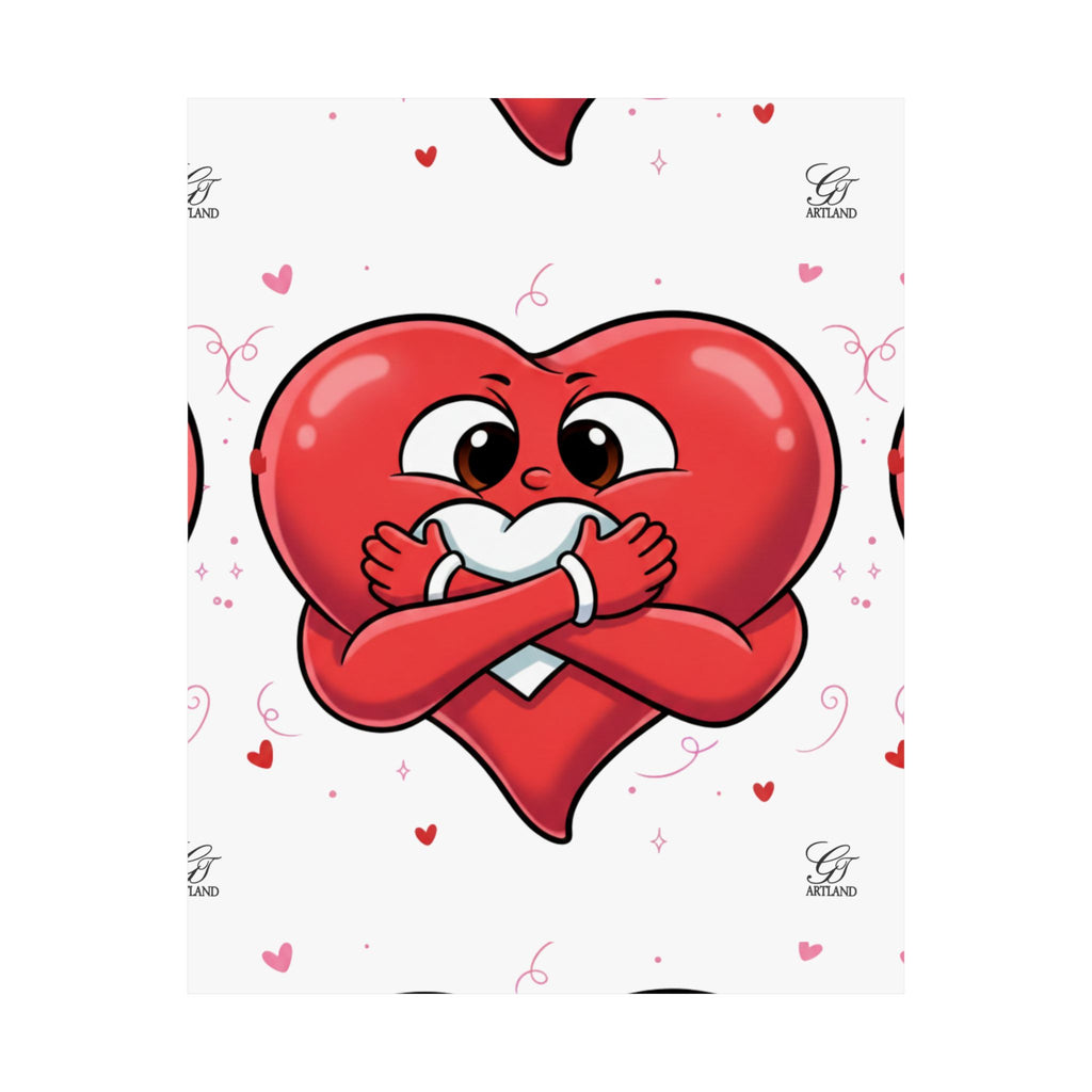 Valentine Hug Heart Matte Poster — Cute Cartoon Heart Embrace Wall Art by GT Artland