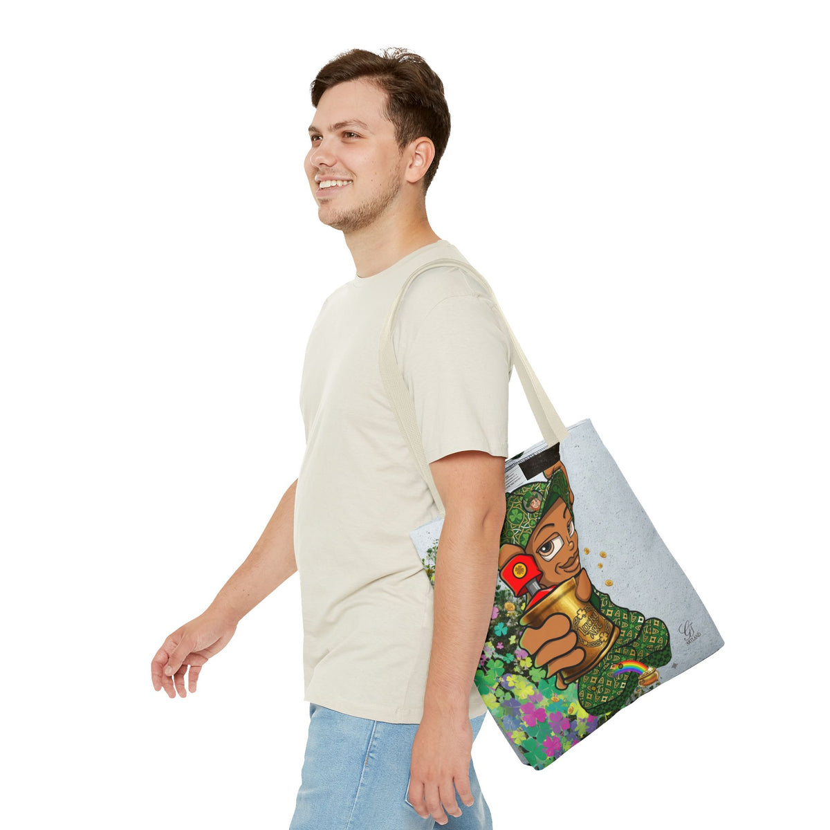 "Lucky Art" Spray Can Ebony Couple (Boy/Girl) St Patrick Theme Designer Tote Bag by GT Artland