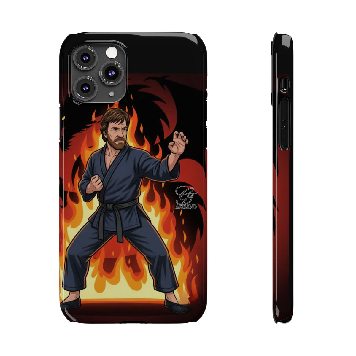 Martial Artist Illustration Slim Phone Case | Karate Fighter Flames by GT Artland