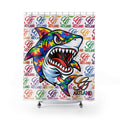 Colorful Designer Killa Rainbow Camouflage Shark GT Shower Curtain | Pop Art Logo Pattern by GT Artland