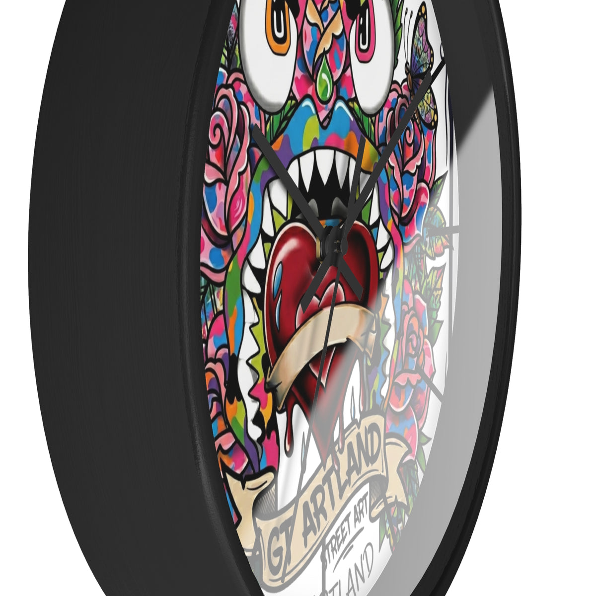 Colorful Tattoo Heart Monster Wall Clock by GT Artland
