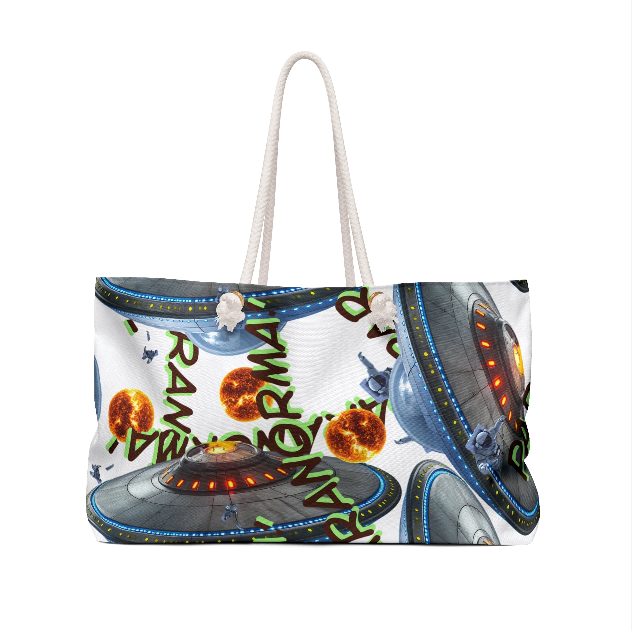 UFO Abduction Pattern Weekender Bag | UFOs Planets Paranormal Design