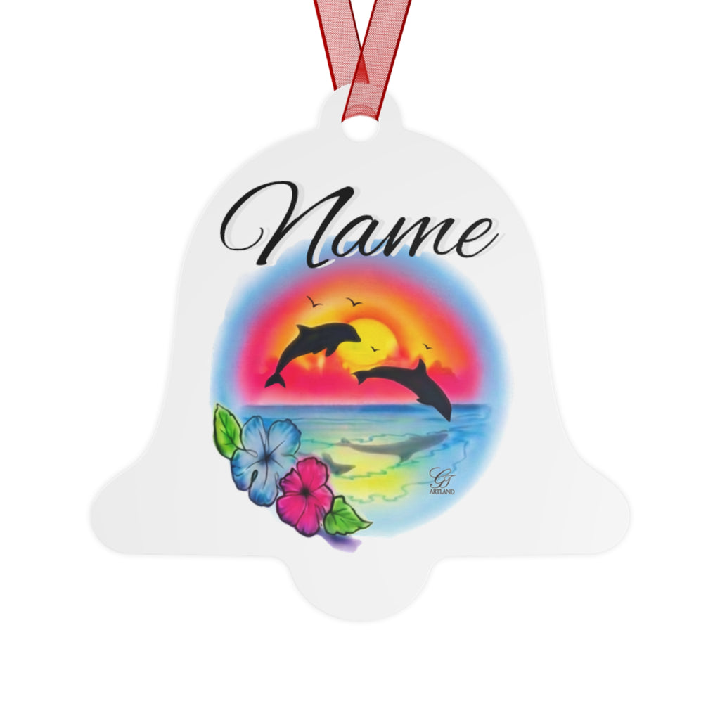 Dolphin Sunset Personalised Ornament Metal ornament | Beach Bell Keepsake by GT Artland