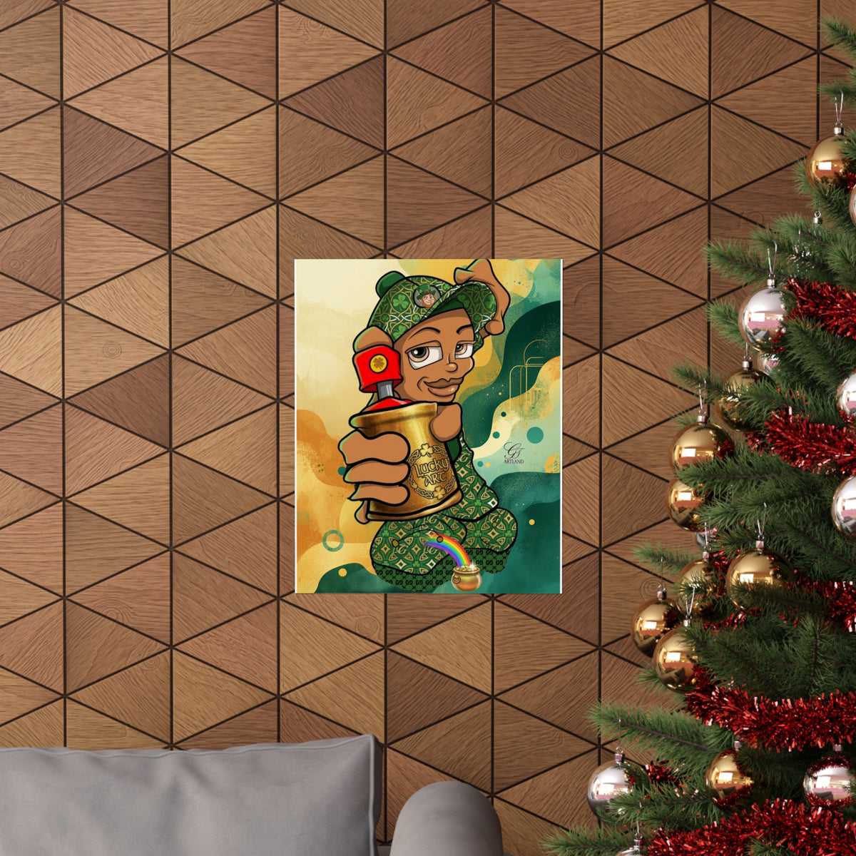 Spray Can Kid Graffiti Illustration with Gold Spray Can Poster | Matte Vertical Poster
