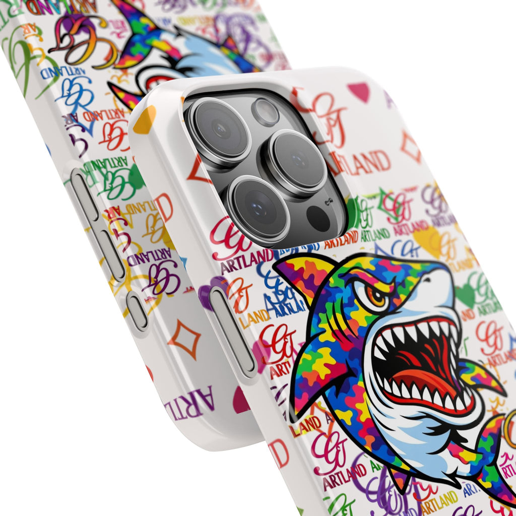 Colorful Designer Shark GT Illustration Slim Phone Case | Rainbow Logo Pattern by GT Artland