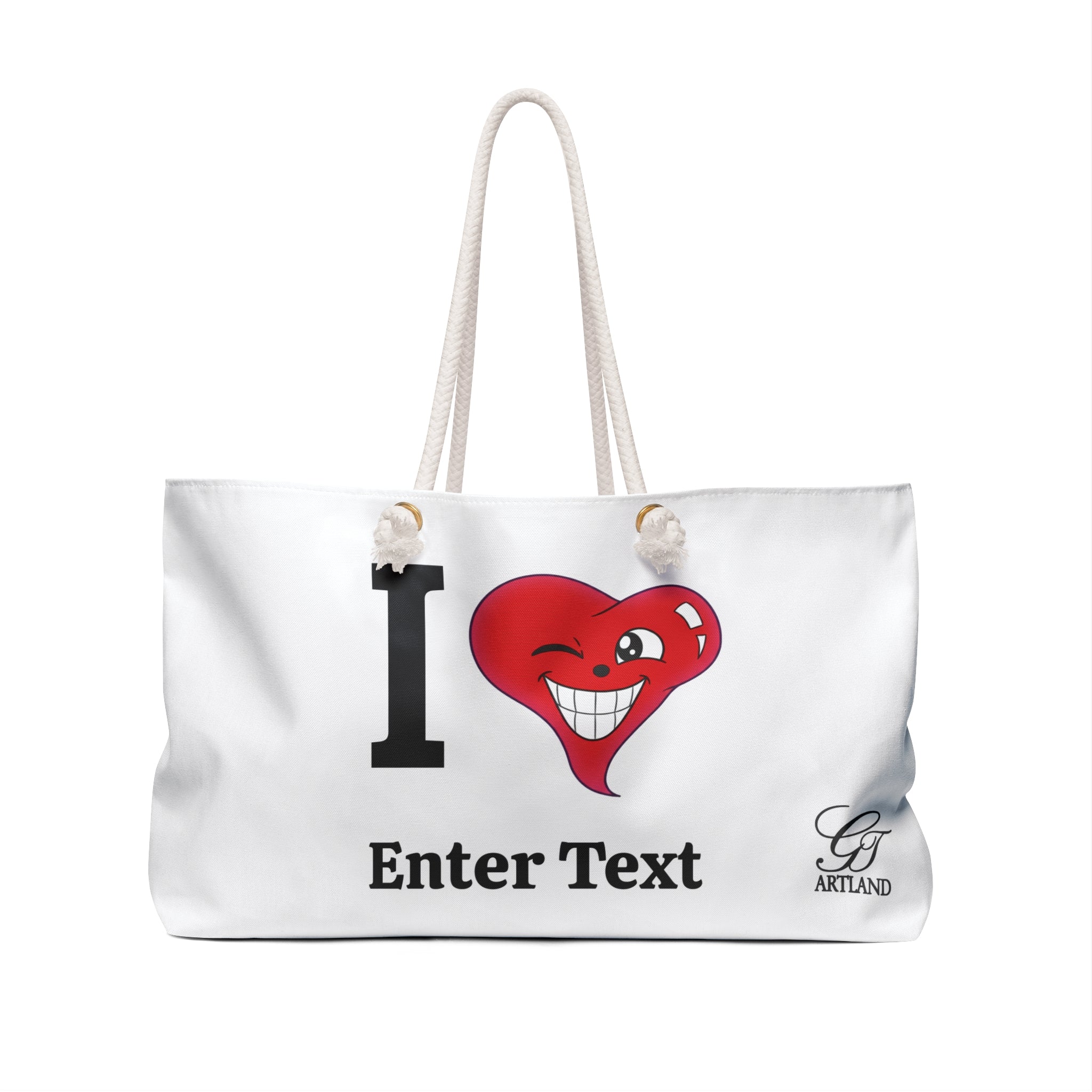 I Heart Smiling Heart Weekender Bag | Customizable Text Tote by GT Artland