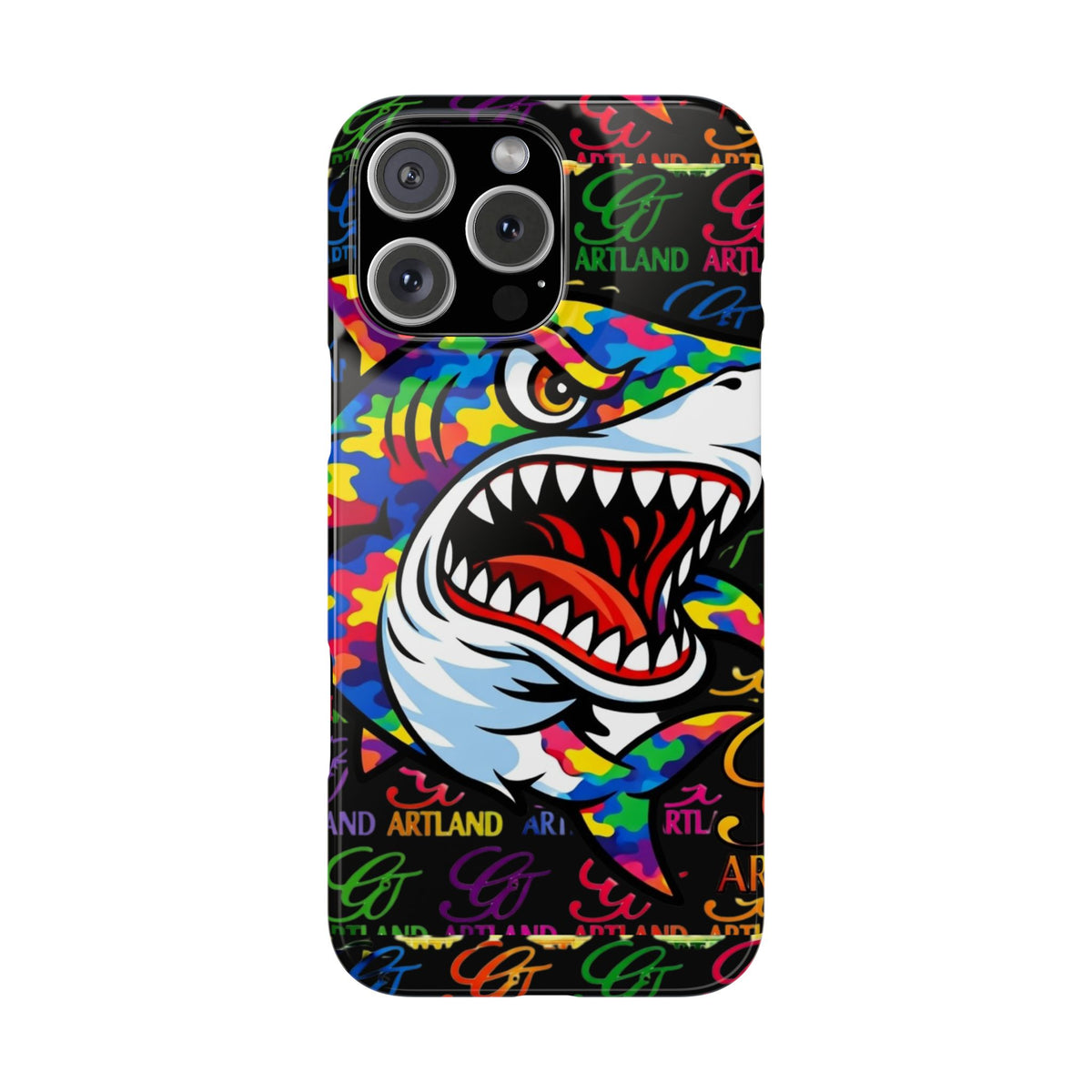 Colorful Shark GT Illustration Slim Phone Case | Neon Graffiti Pattern by GT Artland