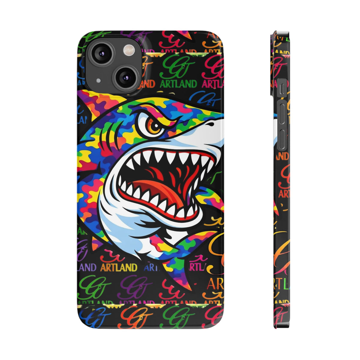 Colorful Shark GT Illustration Slim Phone Case | Neon Graffiti Pattern by GT Artland