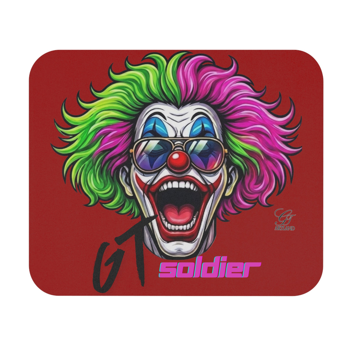 GT Soldier Neon Joker Clown Laughing Mouse Pad | Colorful Retro Carnival Gaming Desk Mat by GT Artland