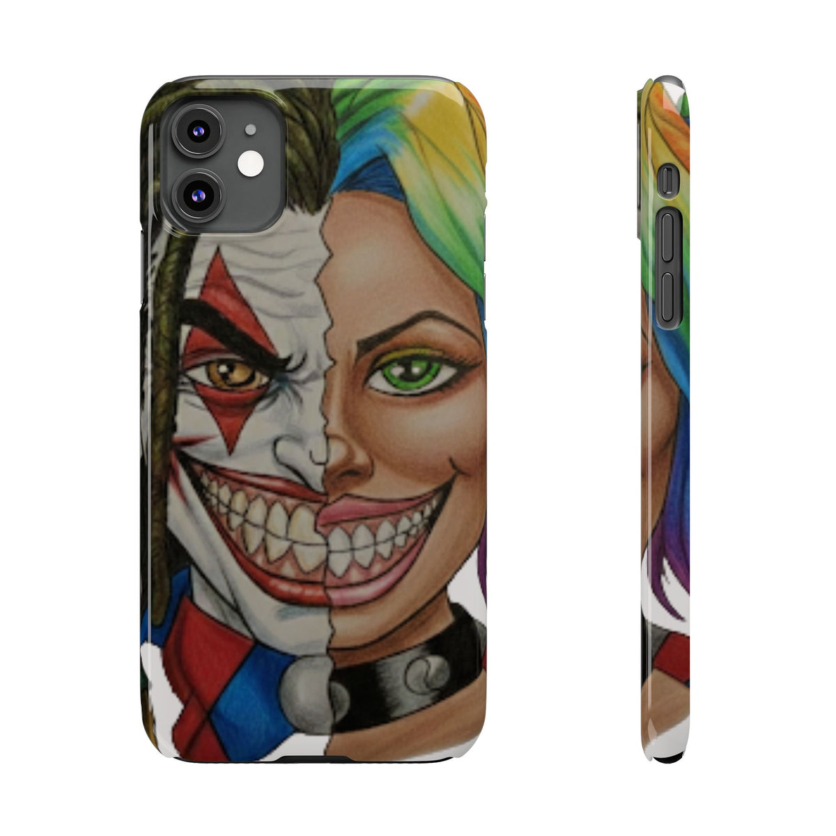 Crazy Couple Clown and Girl Half and Half 2 Faced Illustration Slim Phone Case | by GT Artland