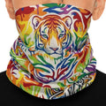 Rainbow Tiger Designer Drip Neck Gaiter — Vibrant Animal Print Face Mask Bandana by GT Artland