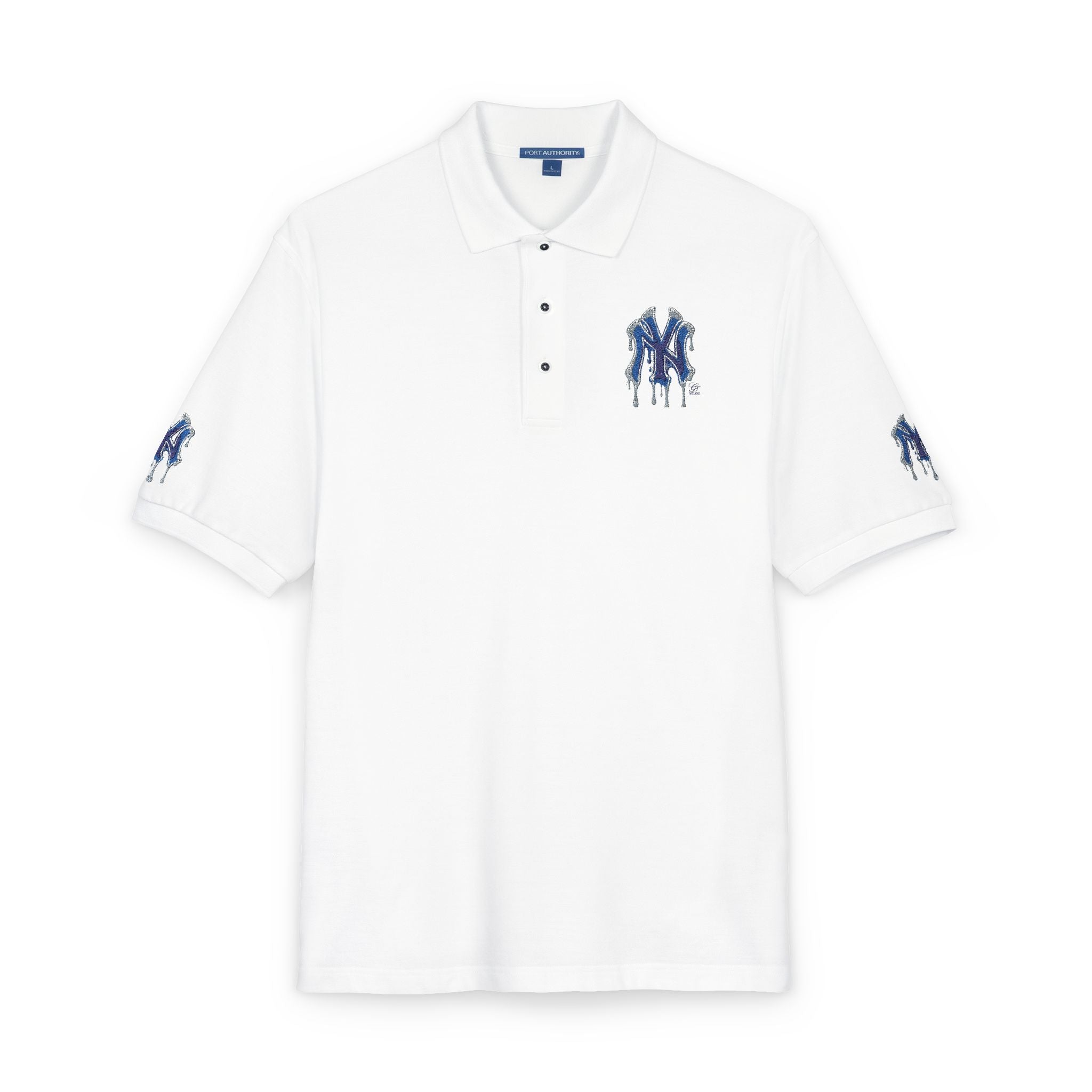 Blue Designer NYC Fan Drip NY Logo Polo Shirt by GT Artland