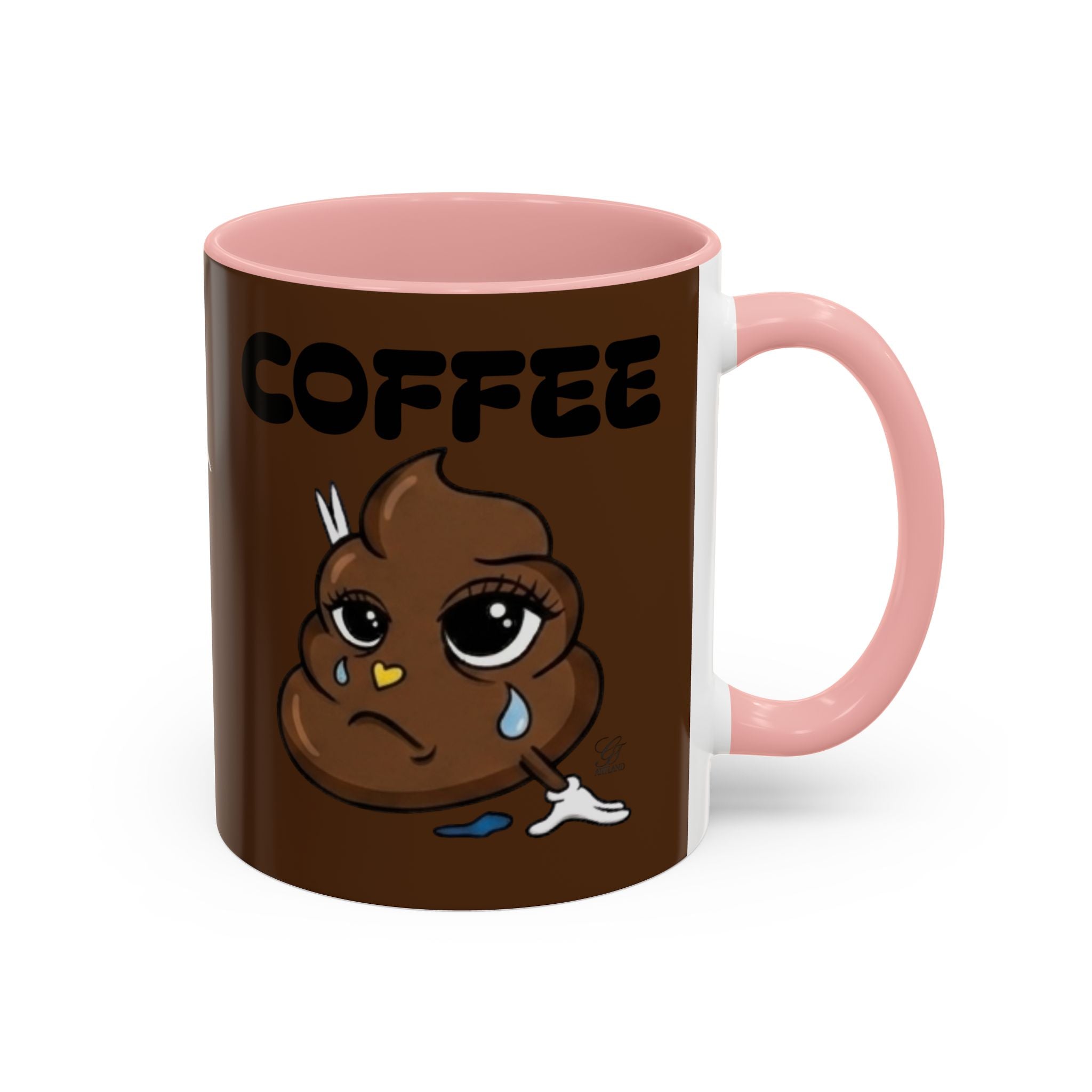 Coffee Mug — Cute Crying Poop Emoji 'COFFEE' Accent Ceramic Mug (11/15 oz) by GT Artland